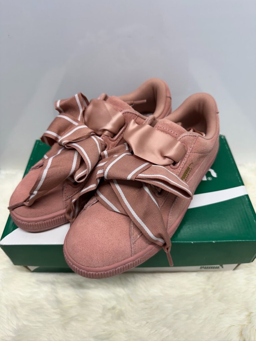 NIB! Puma Suede Heart Satin II Cameo Brown Pink Womens Casual Sneakers 364084 03
